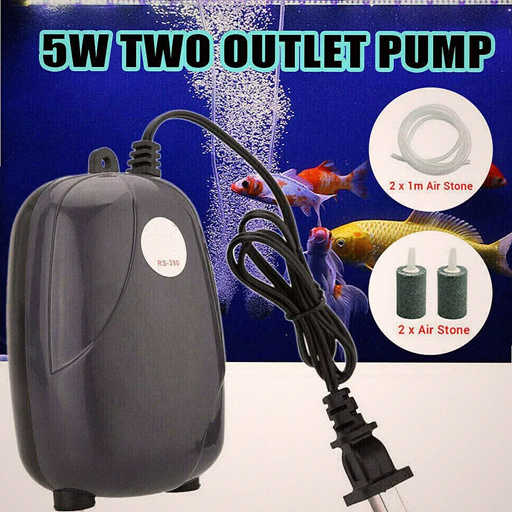 Silent Air Pump Large Aquarium Fish Tank Pump Hydroponic Oxygen 2 Outlet 5W Pump